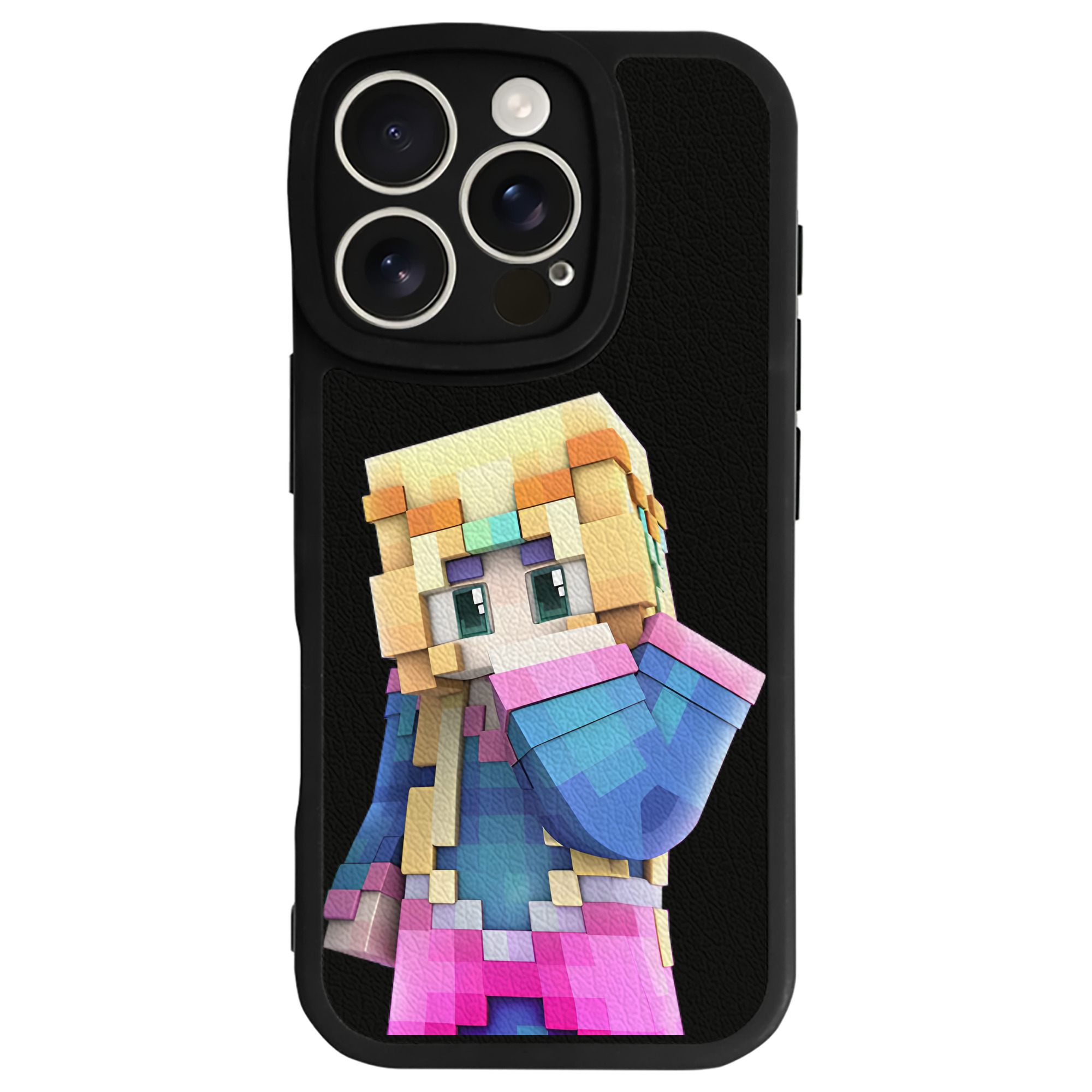 （画像用） マインクラフト ブロックの世界 Minecraft MC Block world 【iPhone 16シリーズ対応】シリコンスマホケース（レザー調） 材質：シリコン